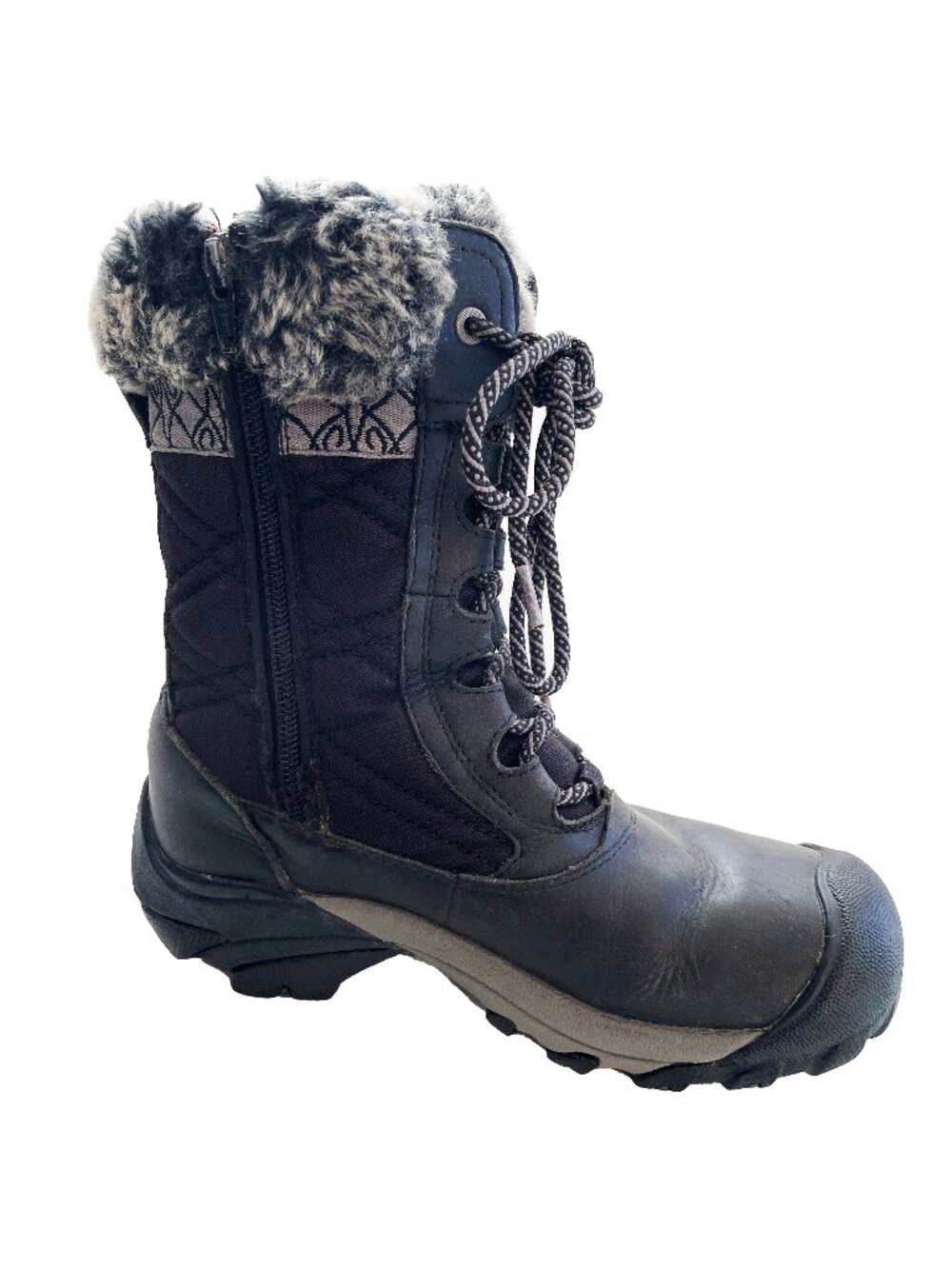 KEEN Hoodoo III 6 Black Leather Boots Waterproof Winter Snow Faux Fur Mid Calf - Picture 5 of 12